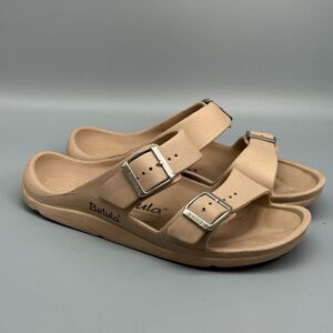 Betula by Birkenstock Women's 9 Tan Beige Rubber Sandals Buckle Slip-On Open Toe